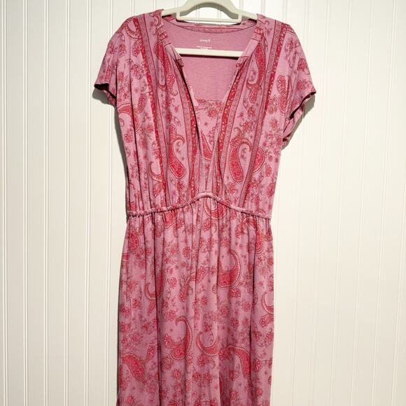 J Jill Pure Jill Border Print Maxi Dress Pink Size Medium - Picture 2 of 7